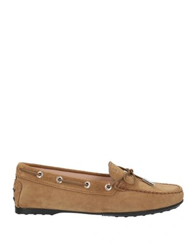 Tod's Woman Loafers Khaki Size 6 Leather In Beige