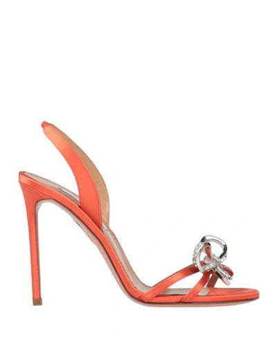 Aquazzura Woman Sandals Orange Size 9 Textile Fibers In Red