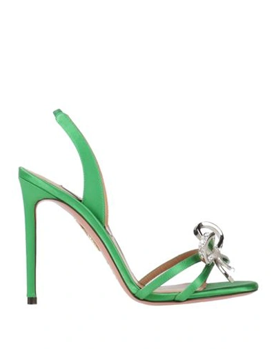 Aquazzura Woman Sandals Green Size 11 Textile Fibers