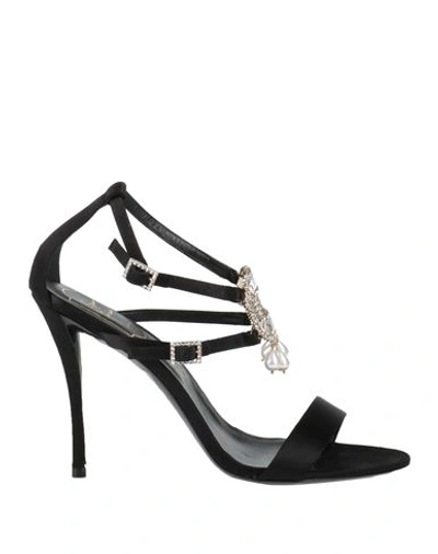 Roger Vivier Woman Sandals Black Size 5.5 Textile Fibers, Soft Leather