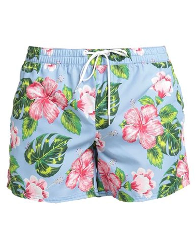 Sundek Man Beach Shorts And Pants Sky Blue Size 26 Polyester, Recycled Polyamide