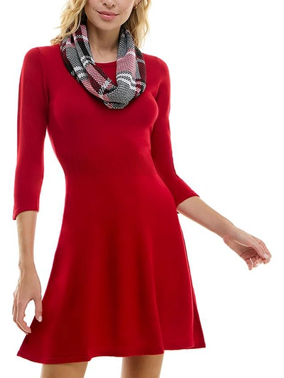 Bcx Juniors Womens Knit Plaid Sweaterdress In Red
