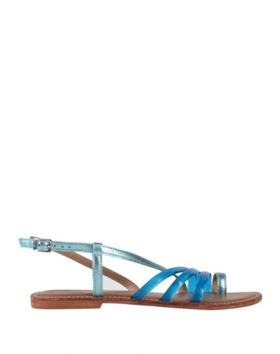 Cb Fusion Woman Thong Sandal Blue Size 7 Soft Leather, Rubber