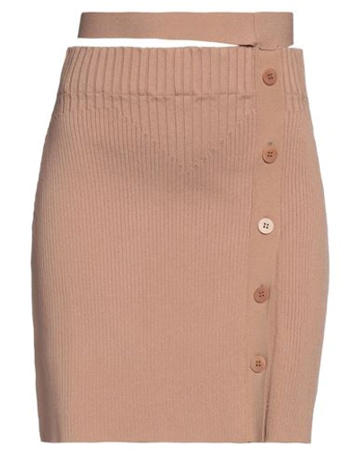 Andreädamo Andreādamo Woman Mini Skirt Light Brown Size M Viscose, Polyester, Polyamide, Elastane In Beige