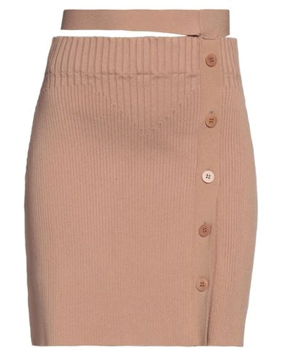 Andreädamo Andreādamo Woman Mini Skirt Light Brown Size L Viscose, Polyester, Polyamide, Elastane In Beige