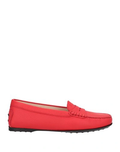 Tod's Woman Loafers Tomato Red Size 6.5 Soft Leather
