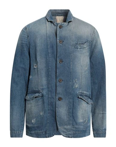 Messagerie Man Denim Outerwear Blue Size 40 Cotton, Linen