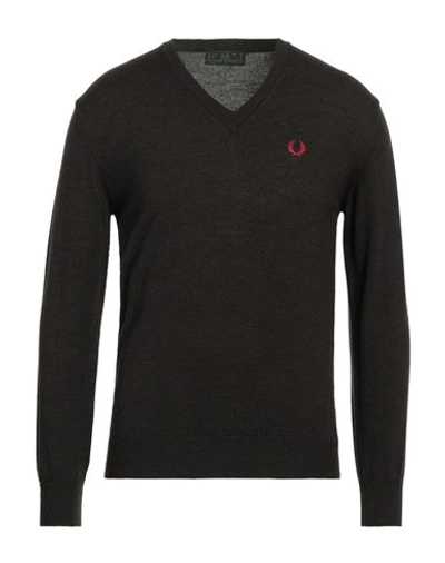Fred Perry Man Sweater Lead Size Xl Wool In Brown
