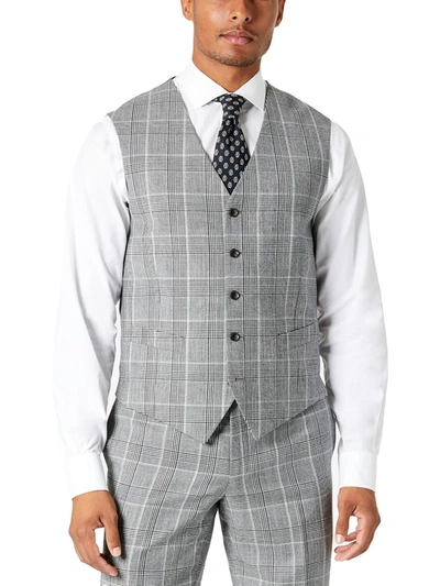 Tallia Mens Plaid Slim Suit Vest In Grey