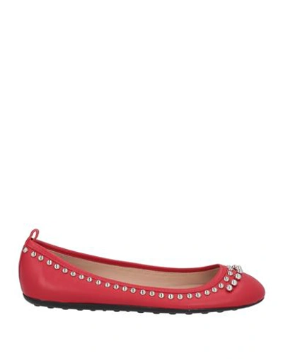 Tod's Woman Ballet Flats Red Size 10 Leather