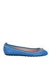 Tod's Woman Ballet Flats Bright Blue Size 9 Leather