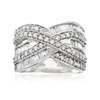 ROSS-SIMONS BAGUETTE AND ROUND DIAMOND HIGHWAY RING IN STERLING SILVER