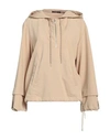 HIGH HIGH WOMAN SWEATSHIRT BEIGE SIZE XL POLYESTER, RAYON, ELASTANE