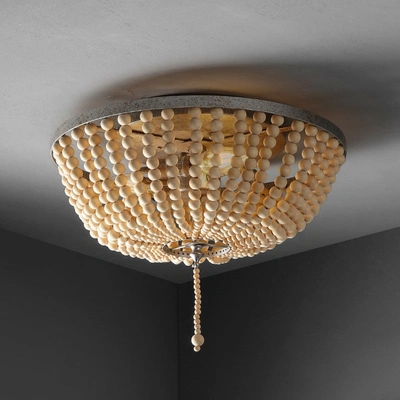 Jonathan Y Allison 15" Wood Beaded/metal Led Flush Mount