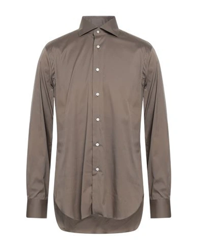 Barba Napoli Man Shirt Khaki Size 16 ½ Cotton, Polyamide, Elastane In Beige