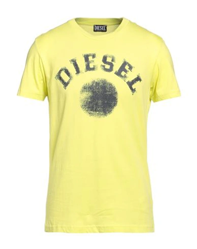 Diesel Man T-shirt Light Yellow Size L Cotton