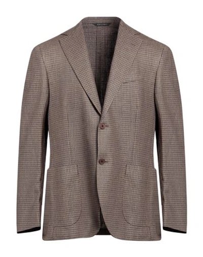 Carracci Man Suit Jacket Brown Size 46 Wool