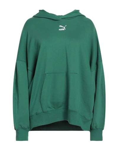 Puma Woman Sweatshirt Green Size M Cotton, Elastane