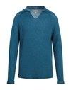120% Lino Man Sweater Deep Teal Size L Mohair Wool, Polyamide, Linen, Cashmere, Wool In Green