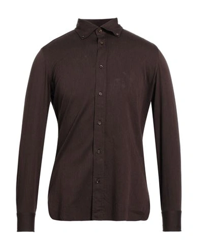 Giampaolo Man Shirt Dark Brown Size 15 ½ Cotton
