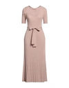 Twinset Woman Midi Dress Blush Size M Viscose, Polyamide, Polyester In Beige