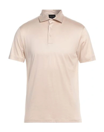 Giorgio Armani Man Polo Shirt Sand Size 44 Silk, Cotton In Beige