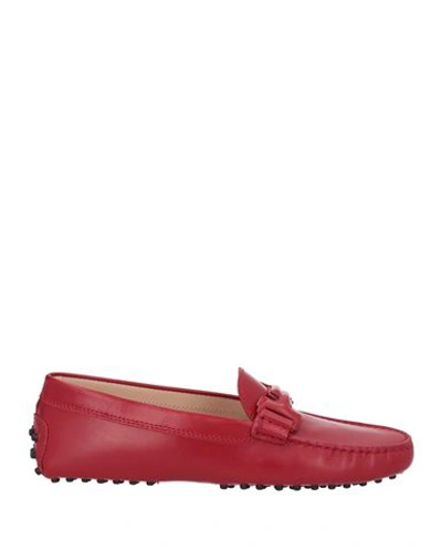Tod's Woman Loafers Red Size 7.5 Leather
