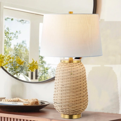 Jonathan Y Chakrii 25" Rustic Bohemian Iron/rattan Led Table Lamp With Pull-chain In Light Brown