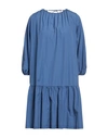 European Culture Woman Short Dress Slate Blue Size Xxl Cotton