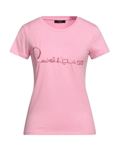 Cavalli Class Woman T-shirt Pink Size L Cotton, Elastane