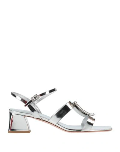 Roger Vivier Woman Sandals Silver Size 12 Soft Leather