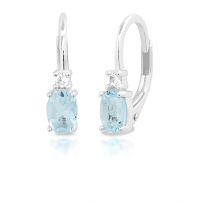 Max + Stone Sterling Silver Oval Cut 4x6mm Aquamarine And White Sapphire Leverback Earrings In Blue