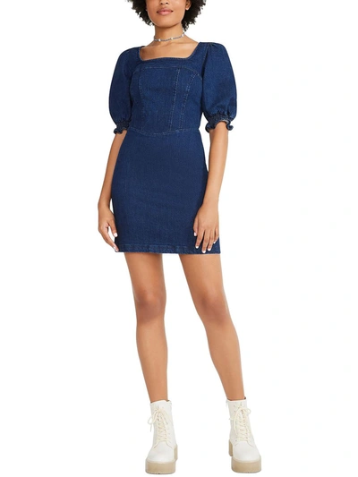 Betsey Johnson Womens Smocked Short Mini Dress In Blue