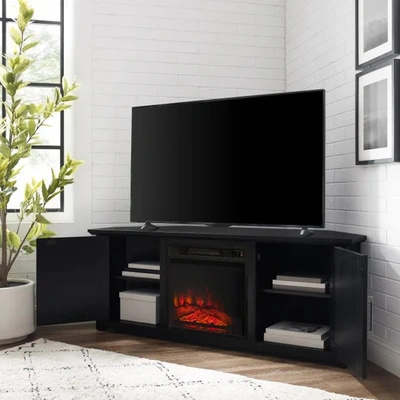 Crosley Furniture Camden 58" Corner Tv Stand With Fireplace In Black