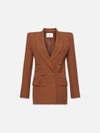 Frame Double-breasted Slim Blazer In Tawny