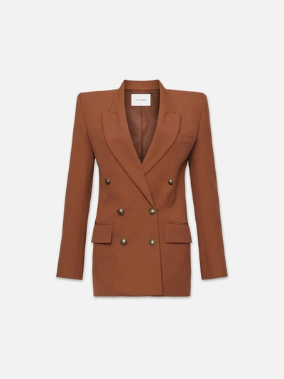 Frame Double-breasted Slim Blazer In Brown