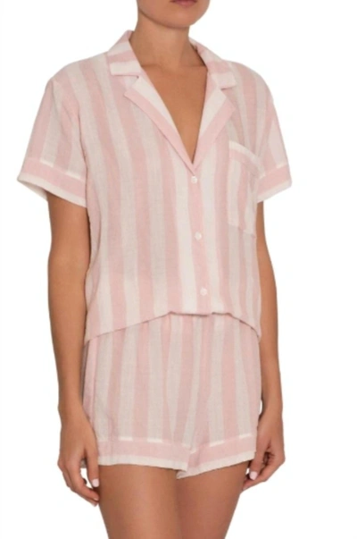 Eberjey Umbrella Stripe Woven Shorty Pajamas Set In Pink/ivory