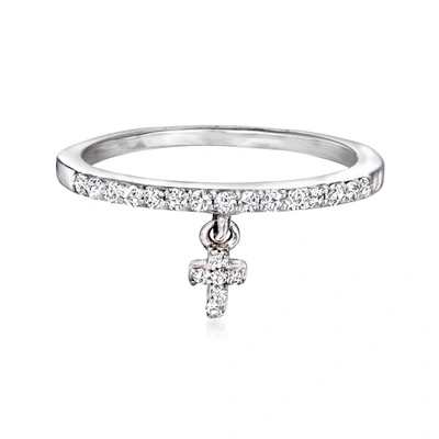 Rs Pure By Ross-simons Diamond Cross Charm Ring In Sterling Silver