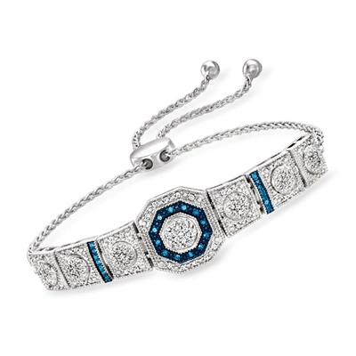 Ross-simons Blue And White Diamond Octagon Bolo Bracelet In Sterling Silver