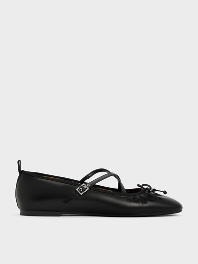 Charles & Keith Crossover-strap Mary Jane Flats In Black