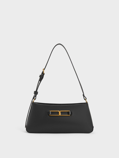Charles & Keith Gabine Leather Trapeze Shoulder Bag In Black