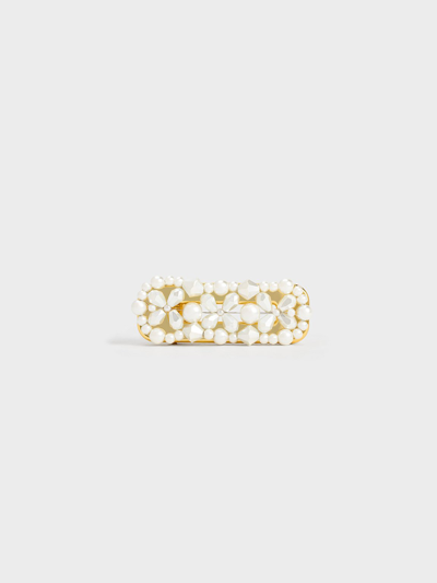 Charles & Keith Luxem Beaded Hair Clip In Pearl