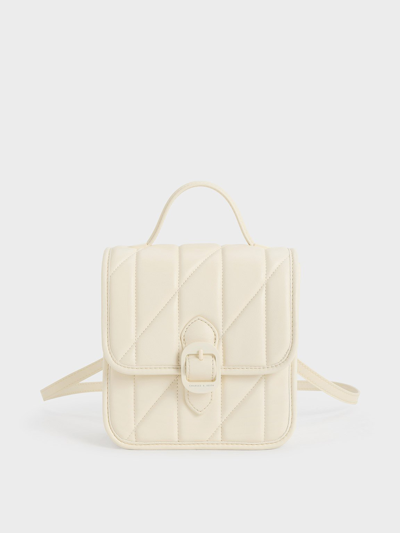 Charles & Keith Lin Quilted Belted Backpack In Neutral