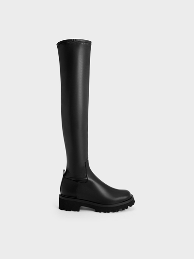 Charles & Keith Platform Thigh High Boots In Black