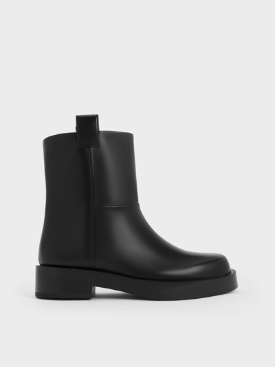 Charles & Keith Double Pull-tab Ankle Boots In Black