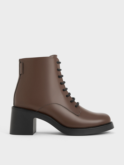 Charles & Keith Hester Block Heel Ankle Boots In Dark Brown