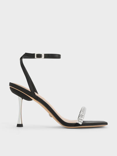 Charles & Keith Demi Recycled Polyester Embellished Ankle-strap Sandals In Black Textured