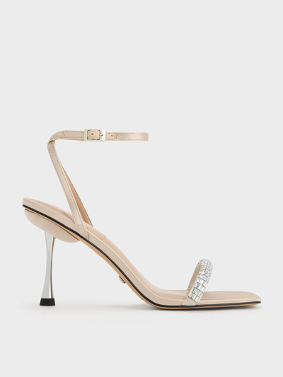 Charles & Keith Demi Recycled Polyester Embellished Ankle-strap Sandals In Cream