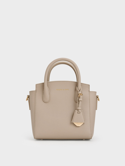 Charles & Keith Double Handle Trapeze Tote Bag In Taupe