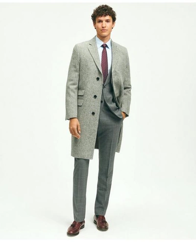 Brooks Brothers Wool Harris Tweed Herringbone 1818 Topcoat | Grey | Size Large